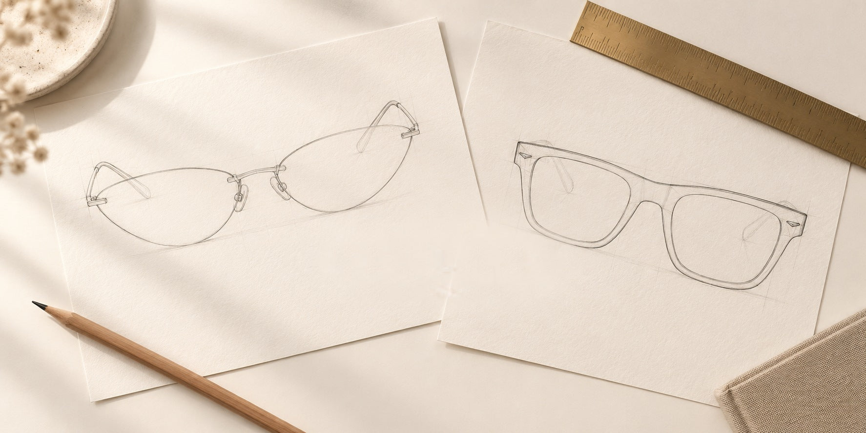 Pencil sketches of two IRIS LANE frames